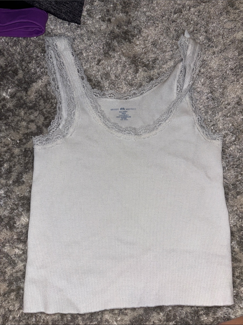 Brandy Melville White Lace-Trim Ribbed Tank Top
